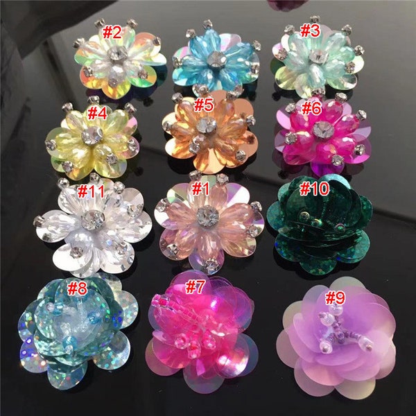 15pcs/lot 4cm 1.57 inches wide Rhinestones sequins beads crystal Flower diy dress bag shoes Patch Decal Accessories appliques K38V13V230429T