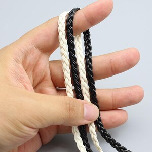 10 Meter 5 mm breit schwarz/ivory gewebt PU Leder Seil dünne weiche Streifen Gürtel Schleife Haartasche Hut Armband Halskette DIY Zubehör V7K5C250325T