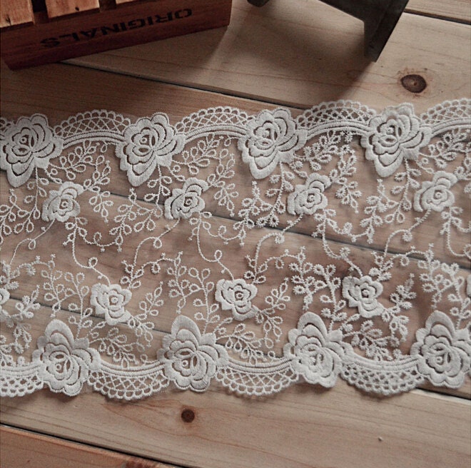 5 yard 18cm 7,08" maille large Ivoire tulle gaze tissu brodé bandes navire gratuit de dentelle ruban 1141 5 7,08