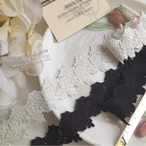 5 yards 3,5 cm 1,37" di larghezza tessuto floreale rosa nero/avorio ricamo fai da te gonna abito camicia tenda bordatura pizzo nastro C19U173E241111V