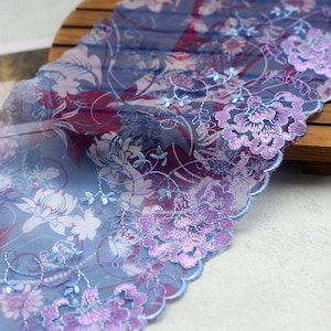 5 meter 17 cm 6,69" breed blauw paars gaas bloemenborduurwerk kant trim lint lingerie mouwen rok jurk accessoires B14T1648L250529U