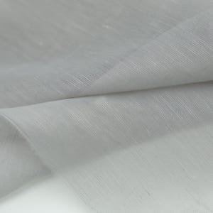 May include: A piece of sheer, light grey fabric with a fine, vertical striped texture. The material is translucent and lightweight, featuring a delicate weave that creates subtle linear patterns across the surface of the folded textile.