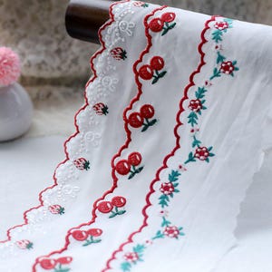 5 meter 8-10 cm breed witte rode kersen bloemen stof katoen borduren kant trim lint shirt mouwen rok jurk accessoire B14T1649L250601U