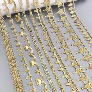 10ヤード 1-2.4 cm幅 ゴールド生地 刺繍 子供用 人形 ドレス スカート シャツ ランジェリー 袖 エッジ レース トリム リボン 素材 Z34E275L230715Y