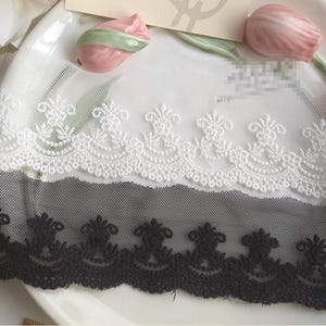 10 iarde 5,5 cm 2,16" di larghezza nero/avorio smerlato floreale cesto di fiori garza maglia ricamo gonna abito camicia bordo pizzo C19U17K231010V