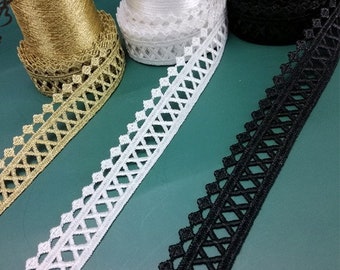 10 yards 2.5cm 0.98" wide black/white/gold fabric embroidery wedding party dress skirt shirt clothing lace trim ribbon tapes Z34E91M230716C