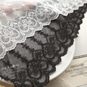5 yards 15 cm 5,9" de large noir/ivoire coeur rose gaze broderie bricolage jupe enfant chemise habillée bordure ruban de bordure en dentelle C19U122T231014V