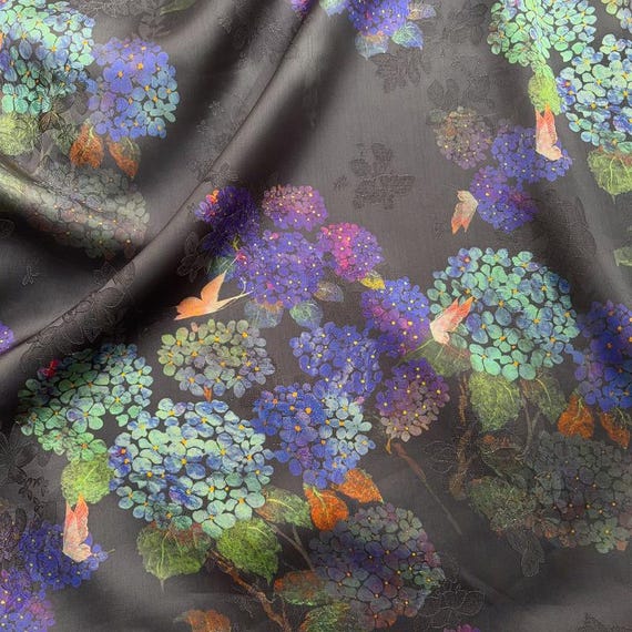 Black embroidered ball flower printed jacquard fabric soft smooth draped  shirt skirt dress top vest cloth design material V45U82C260514B S