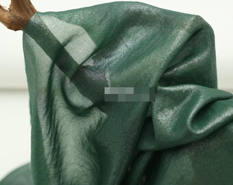 Hanging semi transparent dark green shimmering silver coated chiffon fabric sheer skirt dress shirt vest cloth material V36KN295P260802V S
