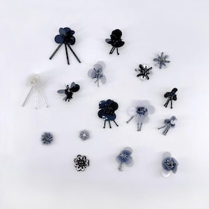 10 pièces noir gris perles paillettes strass fleur tissu autocollant bricolage vêtements sac accessoires chaussures décoration patchs cousus main W38A6C250319V