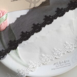 10ヤード 5 cm 1.96インチ幅 ブラック/アイボリー スカロップ ローズ ガーゼ 刺繍 子供用 人形 スカート ウェディング ドレス シャツ エッジ レース トリム リボン C19U93K231012V