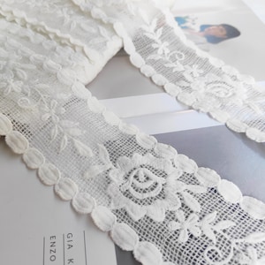 2 Meter 6,5 cm 2,55" breit ivory rose Mesh Spitzenbesatz Band Handarbeit Kleid Rock Kragen Ärmel Kleidung Kanten Accessoires C42F210L250523C