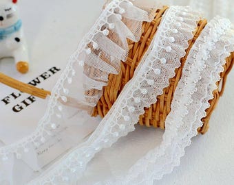 5 meterS 2.2-3cm wide ivory double layers mesh ruffle pleat lace trim accessories pet clothing cuffs collar hem decoration B14T1664L260113U