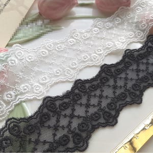 5 jardas 4,5 cm 1,77" de largura preto/marfim cruz rosa gaze bordado saia infantil vestido camisa material de acabamento renda fita C19U116K231014V