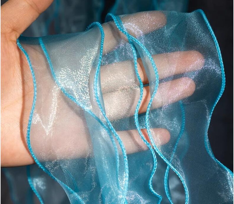 4 meters 7cm 2.75 wide white/blue/brown Mermaid water wave illusion laser gauze ruffle wave gradient color lace trim ribbon R3U18C231101T image 6