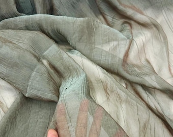 Dusty green semi transparent flowing pleated texture yarn fabric soft drape skirts dress shirt suit vest clothing material C23T319C260425V S