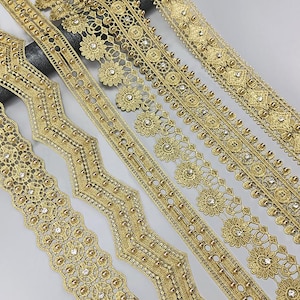 2 yards 3-5 cm breit gold hohl Strass Perlen Stoff Stickerei Hochzeitskleid Rock diy Dessous Ärmel Spitzenbesatz Band Z34E246Y220908Y