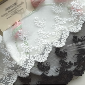 5ヤード 12 cm 4.72インチ幅 黒/アイボリー 花柄ガーゼメッシュ 刺繍 子供用スカート ドレス ランジェリー シャツ 縁取り素材 レーストリム C19U32K231011V