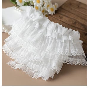 2 Meter 7,5 cm 2,95" breit Elfenbein Doppelschichten Tüll Rüsche Falte Spitze Accessoires DIY Bündchen Rock Kleid Tasche Einfassband Material C39Y400M250118J