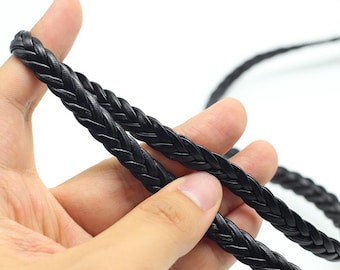 4 Meters 2pcs 9mm Wide Black Braided PU Leather Strap Rope