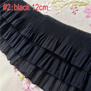 2 mètres de large, 12-15 cm de large en mousseline de soie noire/blanche 3 couches plissés à volants, jupe enfant, chemise habillée, ruban de dentelle V24X713K230723V