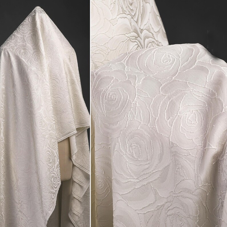 1.45 Meters Wide Ivory Rose Embroidery Jacquard Fabric Diy Texture Coat Evening Dress Skirt
