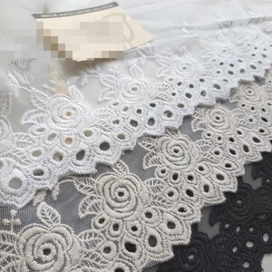 3ヤード 15 cm 5.9インチ幅 ブラック/アイボリー/ベージュ ソフトメッシュコットン 刺繍 子供用人形スカート ドレス カーテン 縁取り レース トリム リボン C19U164E240905V