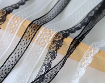 20 meters 1.3-1.5cm wide Black/Ivory mesh lace trim ribbon fabric child Skirt Collar shirt dress edges Decoration material C35U88K250801G