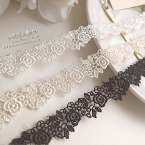 Cinta de encaje para bordar en color negro, marfil y beige, soluble en agua, para falda de boda, vestido, camisa, ribete, 10 yardas, 2 cm, 0,78" de ancho, C19U2K231010V