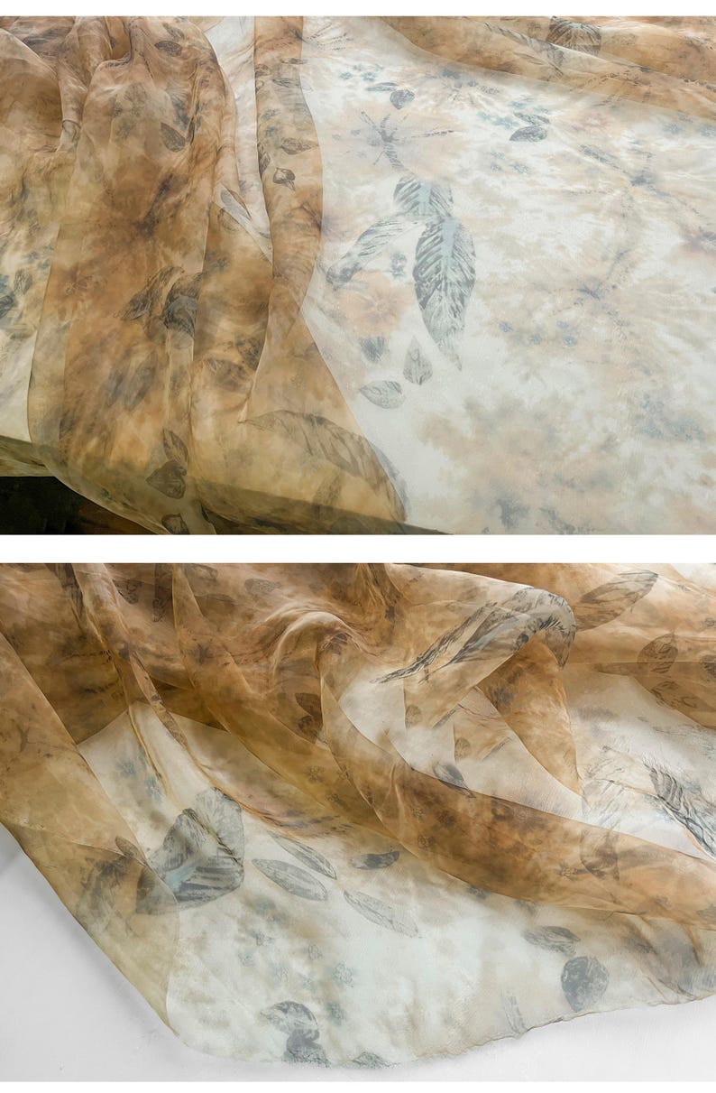 1.45 meterS wide brown Leaf printing dyeing gauze mesh yarn gauze fabric cardigan shirt skirt dress design clothing material Y29C57L241219V image 15
