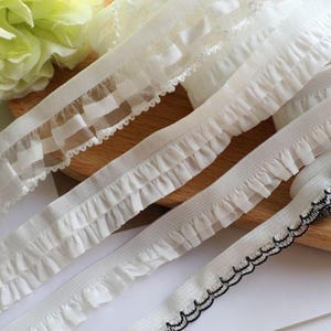 10 meter 1,2-2 cm breed ivoor rekbaar elastisch ruche rimpel tule manchet kraag handgemaakte DIY decoratie randen kant trim band T21P1C250127V