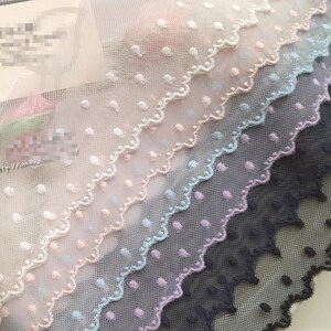 Cinta de encaje para bordar con lunares negros, marfil, azul marino, violeta, rosa y azul de 5 yardas y 7 cm de ancho, para faldas, vestidos y camisas C19U7K231010V