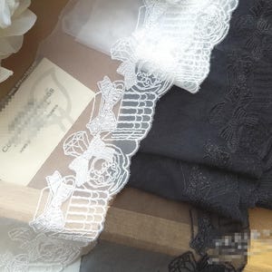 5 yards 10 cm 3.93" breites schwarz/elfenbein Schleife Parfüm Gaze Stickerei Puppenrock Hochzeit Kleid Bordüre Spitzenband C19U126T231014V