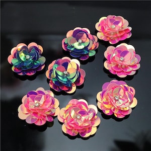 20 pezzi 3-3,5 cm di larghezza adesivi con perline di paillettes lucide fucsia per borse, cappelli, scarpe, accessori da cucito, toppe decorative, applicazioni K38V7V241119T