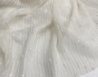 Hell beige / weiß gewebte Pailletten gestreifte bestickte Stoff DIY Sommer Kleid Hemd Rock Hose Kleidung Design Material C23T106C250423V S