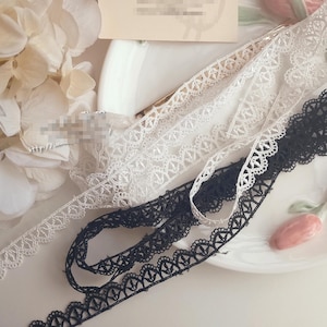 10 jardas 1,5 cm 0,59" de largura preto/marfim vieira bordado criança boneca saia vestido camisa borda material renda guarnição fita C19U67K231012V