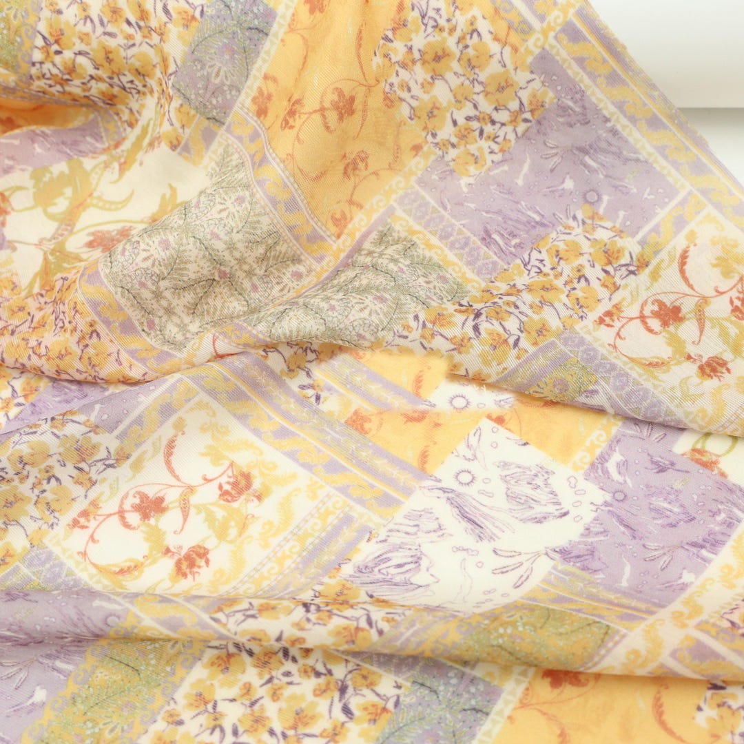 Ginger Yellow Purple Oil Painting Flower Geometric Block Printing ...