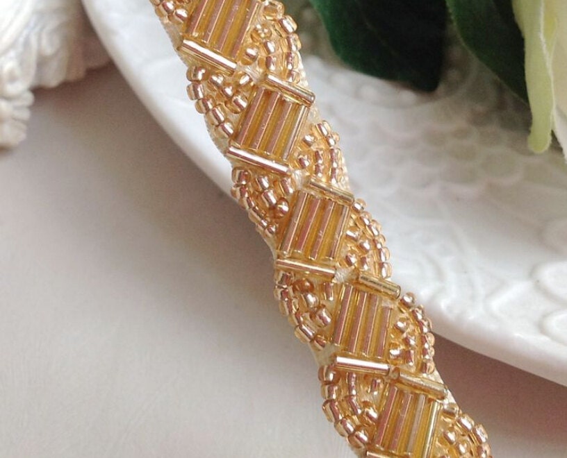 3 yard 1,4 cm 0.55" perles Champagne foncé large tressent navire gratuit de bandes dentelle ruban 3340 3 yard 1,4 cm 0.55
