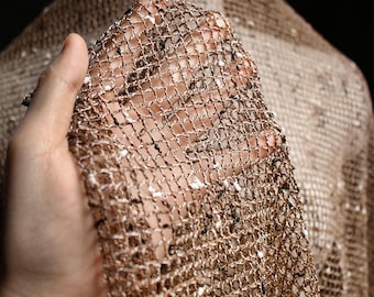1.45 meterS wide Vintage brown knitted mesh gauze hollowed out see through texture clothing fabric skirt dress DIY material Y26V216P250120C