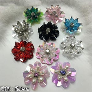 5 pezzi 4 cm 1,57" di larghezza perline di cristallo fiore adesivo in stoffa applique toppa maglione giacca gonna decorazione accessori fatti a mano C38KNB1C250512C