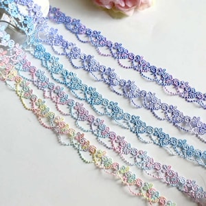 5 mètres 2 cm 0,78 po. de large violet/rose/bleu rose broderie bricolage fait main robe jupe chemise dentelle bordure accessoires matériel T21P26C250202V