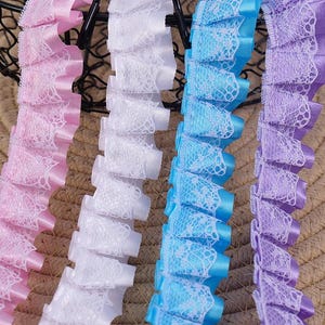 10 Meter 2,5 cm 0,98" breit Bogen Plissee Falten Netz Satin Spitzenbesatz Manschetten Hüte Röcke Kissen Kanten dekorative Accessoires C39Y436P250522J