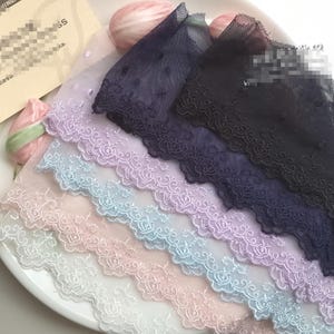 5 yardas 7 cm 2,75" de ancho Gasa negra/marfil/azul marino/violeta/rosa/azul Bordado Falda Vestido Bordado Bordado Cinta de encaje C19U50K231010V