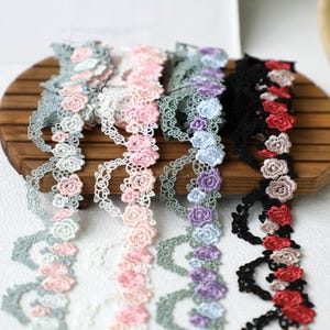 3 Meter 4 cm 1,57" breites rosa/lila/rosa/grauer Stoff Stickerei Wäsche Rock Kleid Hemd Bordüre Spitzenband B14T1569L250529U