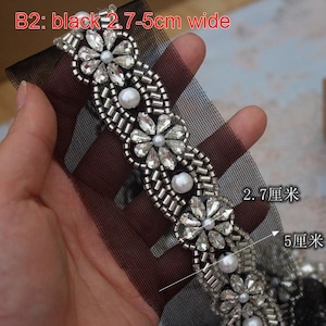 1 Meter ivory / schwarz Handmade Nagel Perle Strass Mesh Spitzenbesatz Band Kragen Ärmel Rock Hochzeit Kleid Kanten Accessoires T27X9T250501H