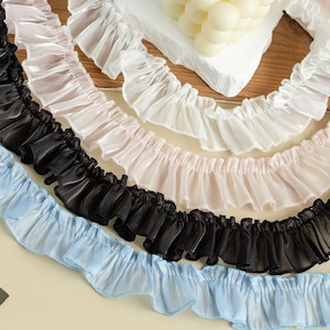 5 Meter 3,5 cm Breite Schwarz/Blau/Rosa/Ivory Satin Plissee Falten Spitzenbesatz Kleid Vorhang Rock Kragen Kante Dekoration C39Y431P250522J