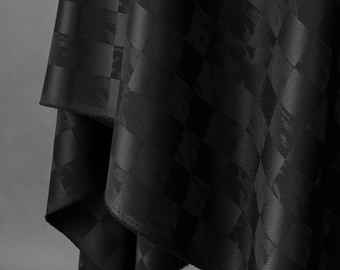 Black checkerboard square grid smooth draped jacquard satin fabric jacket coat Dress skirt shirt design clothing material V11T162P250923V S