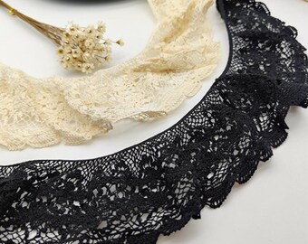 3 meters 7.5cm 2.95" wide black/beige cotton elastic ruffle lace trim ribbon dress skirt clothing edges accessories material C42F91P250410C