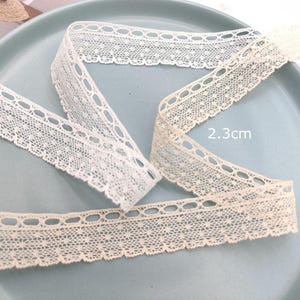 10 Meter 2,3 cm breiter cremefarbener Baumwollstoff Spitzenborte Band Borte Kragen Kleid Rock Hemd Kante Material Accessoires C42F65M250417C