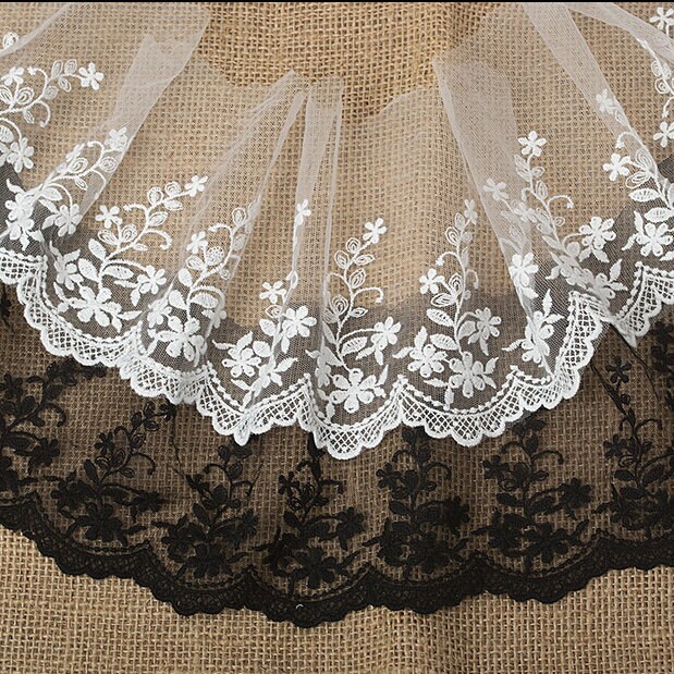 10 yard 15cm 5,9" maille large Ivoire/noir tulle gaze tissu brodé bandes navire gratuit de dentelle ruban 1180 10 yard 15cm 15cm 15cm 5,9